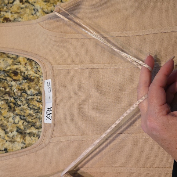 Zara Crop Tank Top Ribbed Square Neck Corset Style Beige Womens Size Small - Picture 10 of 10